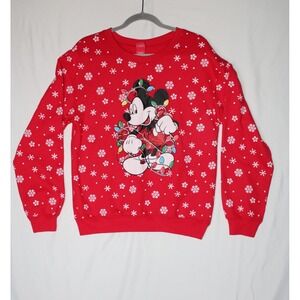 Disney Mickey Mouse Light Up Red Christmas Holiday Winter Sweatshirt Medium
